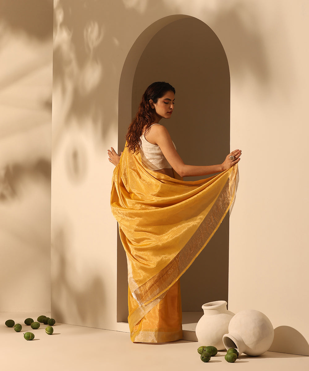 Yellow_And_Gold_Handloom_Chanderi_Tissue_Silk_Saree_With_Silver_Border_WeaverStory_03