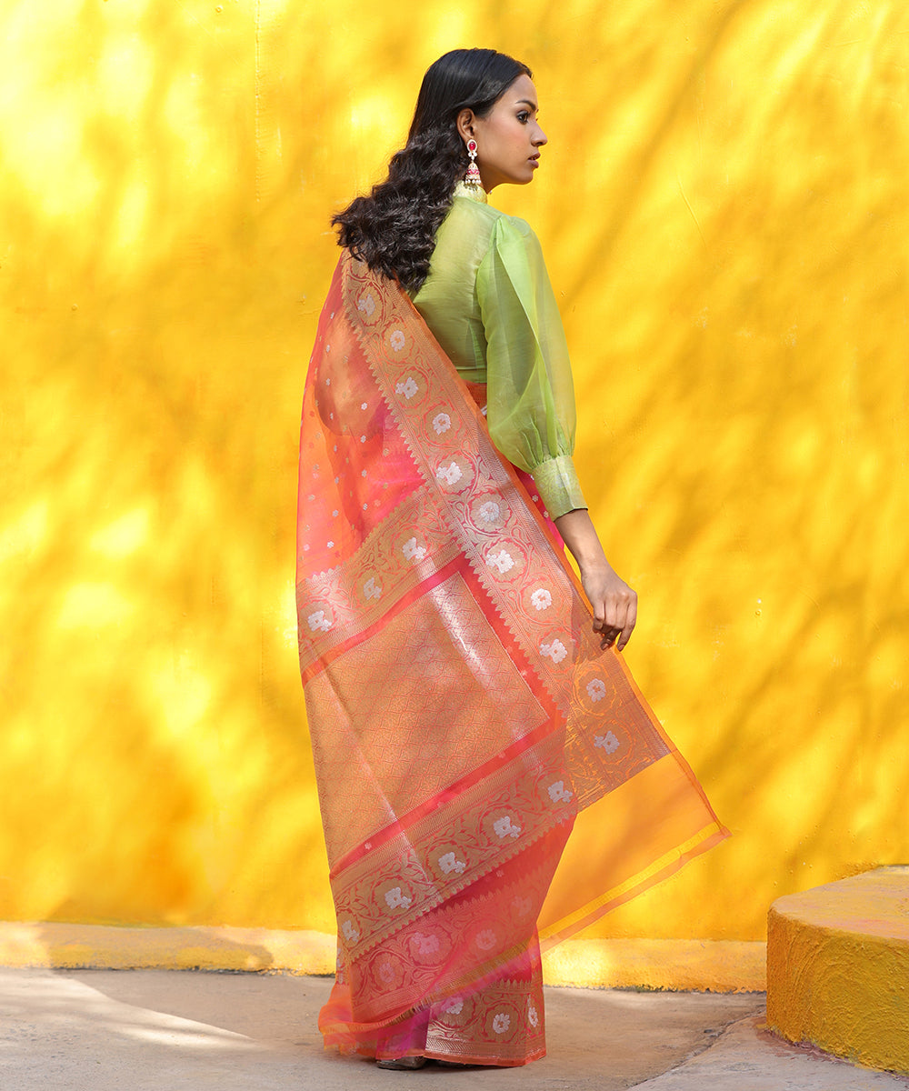 Neon_Pink_Handloom_Pure_Organza_Banarasi_Saree_With_All_Over_Sona_Rupa_Booti_WeaverStory_03