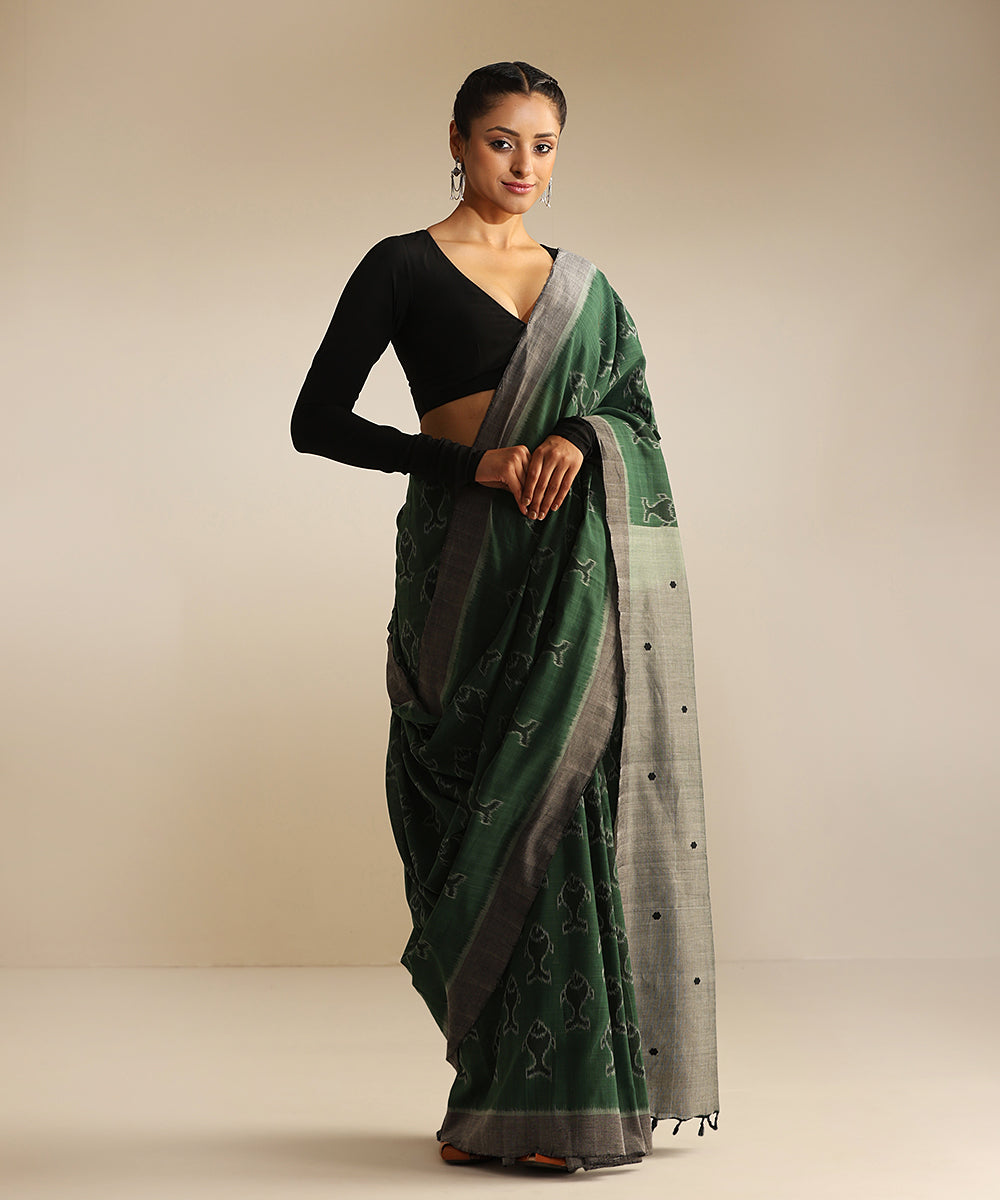 Handloom_Sage_Green_Soft_Cotton_Ikat_Saree_With_All_Over_Matsya_Fish_Design_WeaverStory_02