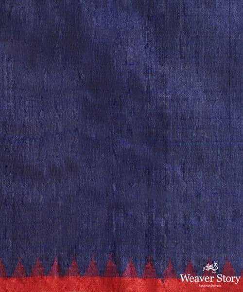 Handloom_Blue_Tussar_Silk_Plain_Saree_With_Red_Saree_WeaverStory_05
