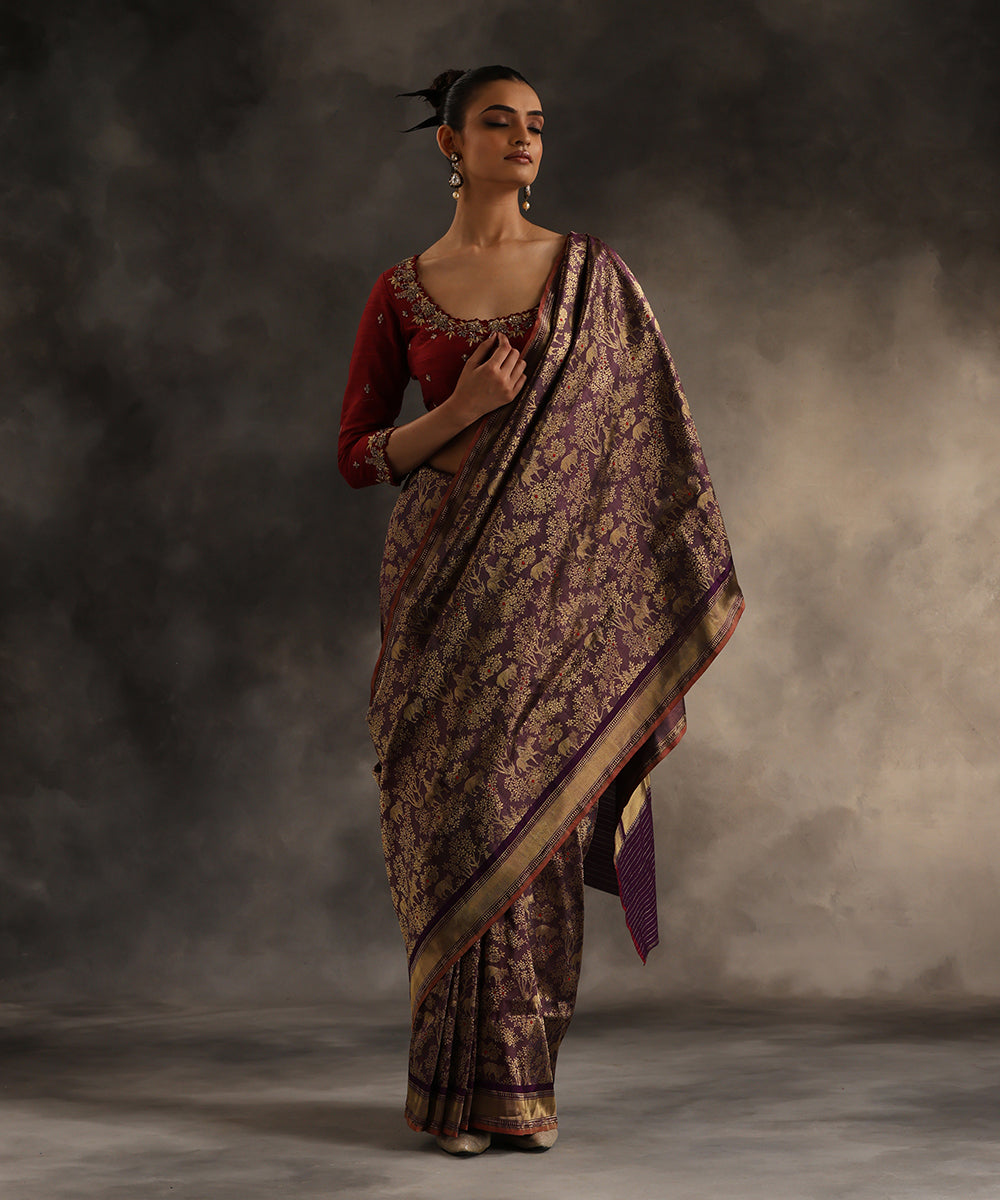 Handloom_Purple_Pure_Katan_Silk_Shikargah_Banarasi_Saree_WeaverStory_02