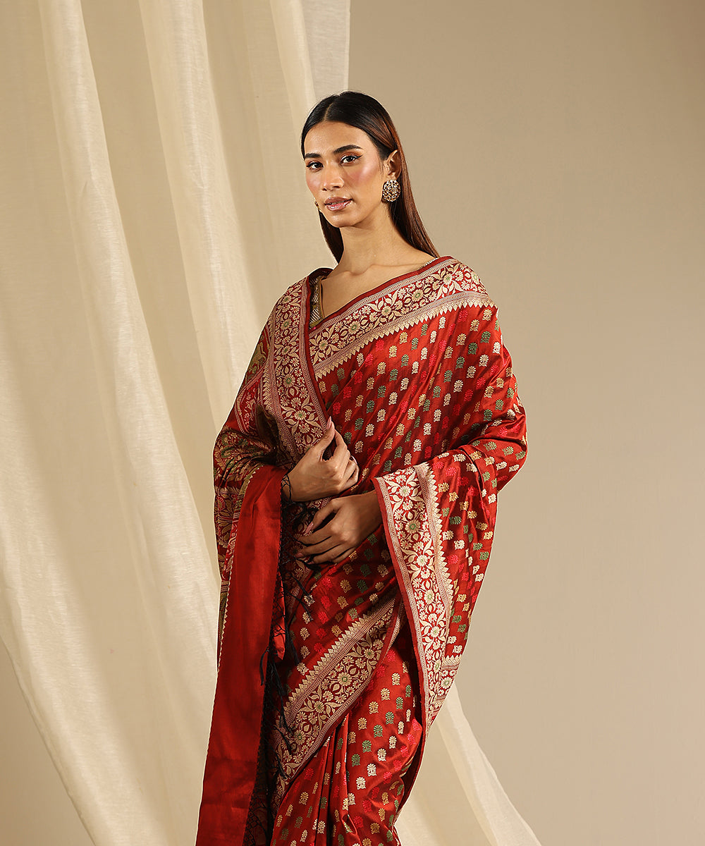 Rust_Handloom_Pure_Malda_Silk_Banarasi_Baluchari_Saree_With_Horse_Pallu_WeaverStory_01
