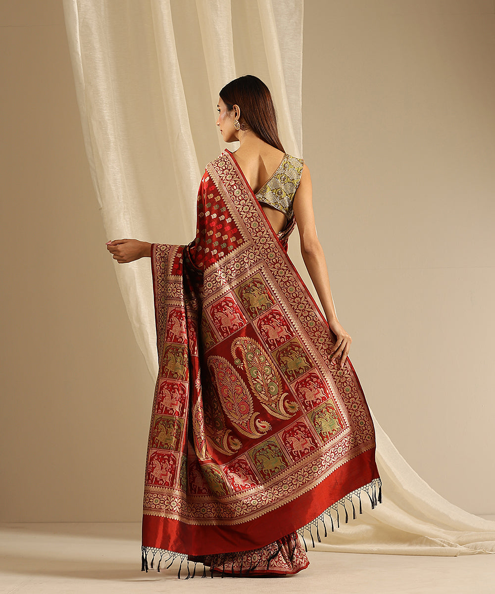 Rust_Handloom_Pure_Malda_Silk_Banarasi_Baluchari_Saree_With_Horse_Pallu_WeaverStory_03