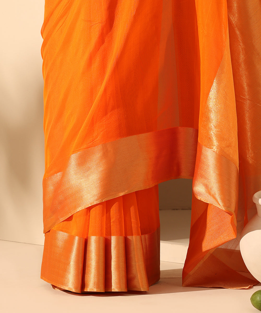Orange_Handloom_Plain_Pure_Cotton_Chanderi_Saree_With_6_Inches_Border_WeaverStory_04
