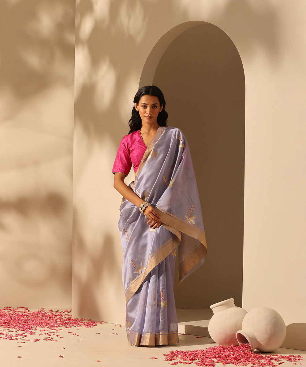 Florentine_Blue_Handloom_Pure_Chanderi_Silk_Saree_With_Golden_Zari_And_Meena_Booti_WeaverStory_02