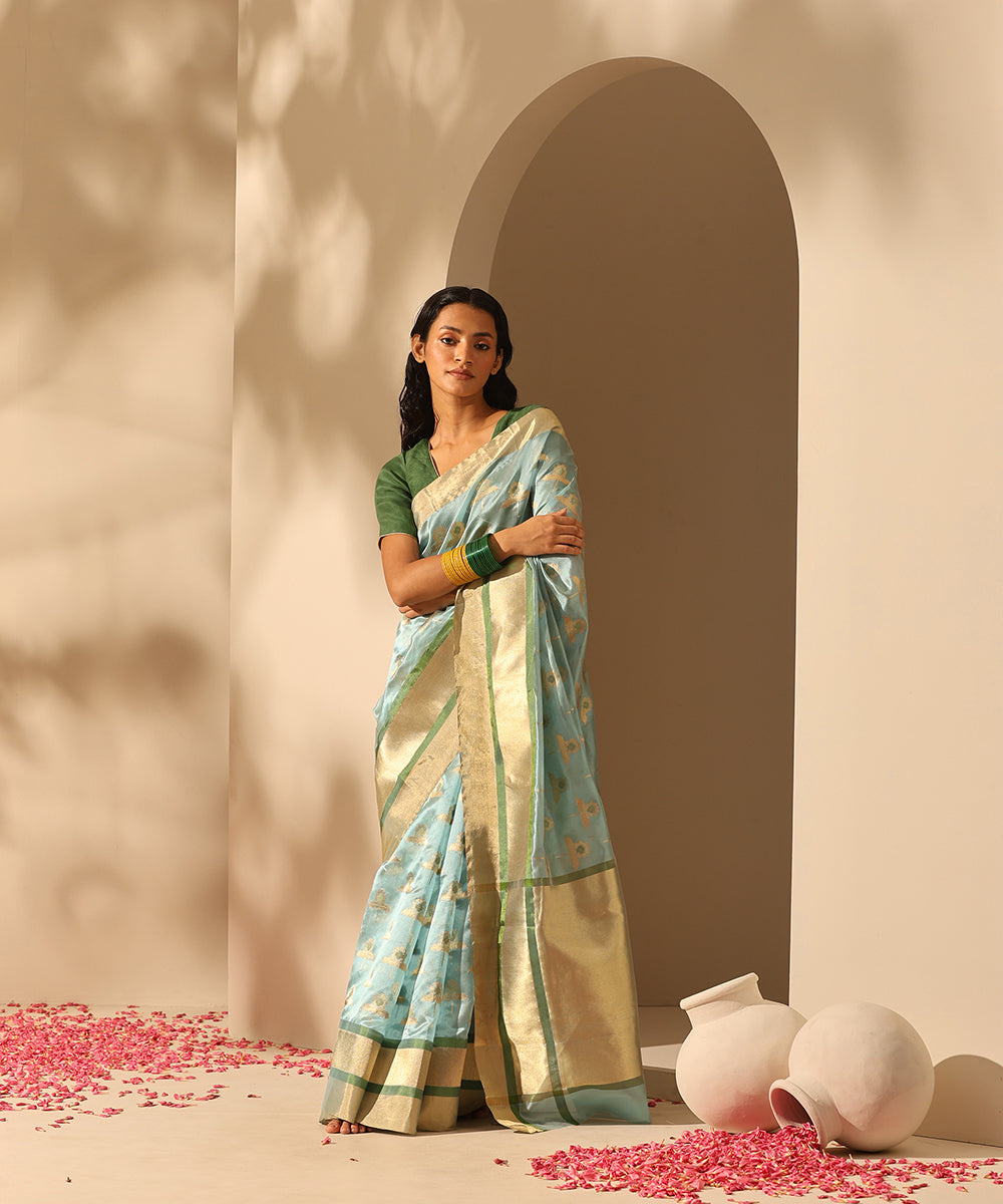 Handloom_Powder_Blue_Pure_Chanderi_Silk_Saree_With_All_Over_Sun_Flower_Meena_Booti_WeaverStory_02