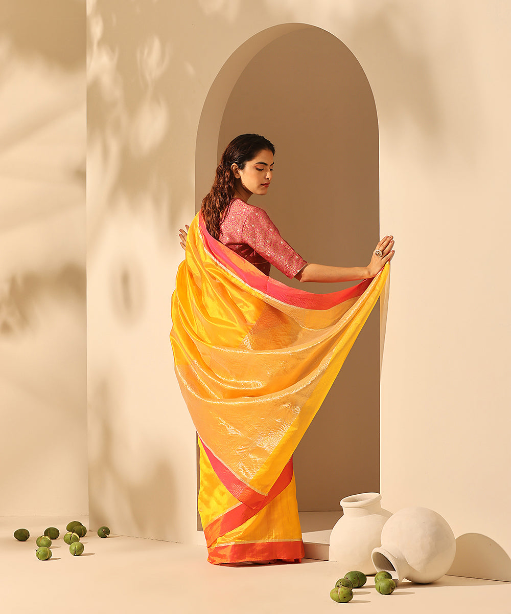 Mustard_Handloom_Plain_Pure_Chanderi_Silk_Saree_With_Border_WeaverStory_03