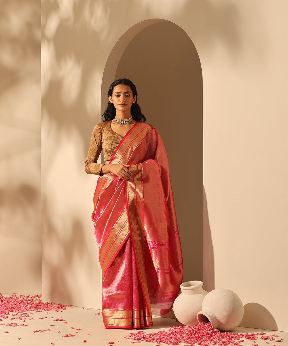 Handloom_Rani_Pink_Pure_Chanderi_Silk_Kimkhab_Saree_With_All_Over_Zari_Work_WeaverStory_02