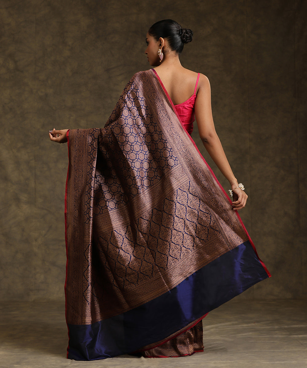 Handloom_Navy_Blue_Pure_Katan_Silk_Kimkhab_Banarasi_Saree_With_Maroon_Selvedge_WeaverStory_03
