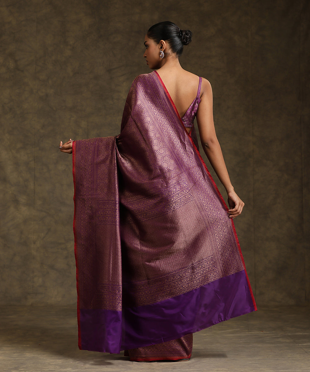 Handloom_Dark_Violet_Pure_Katan_Silk_Kimkhab_Banarasi_Saree_With_Maroon_Selvedge_WeaverStory_03