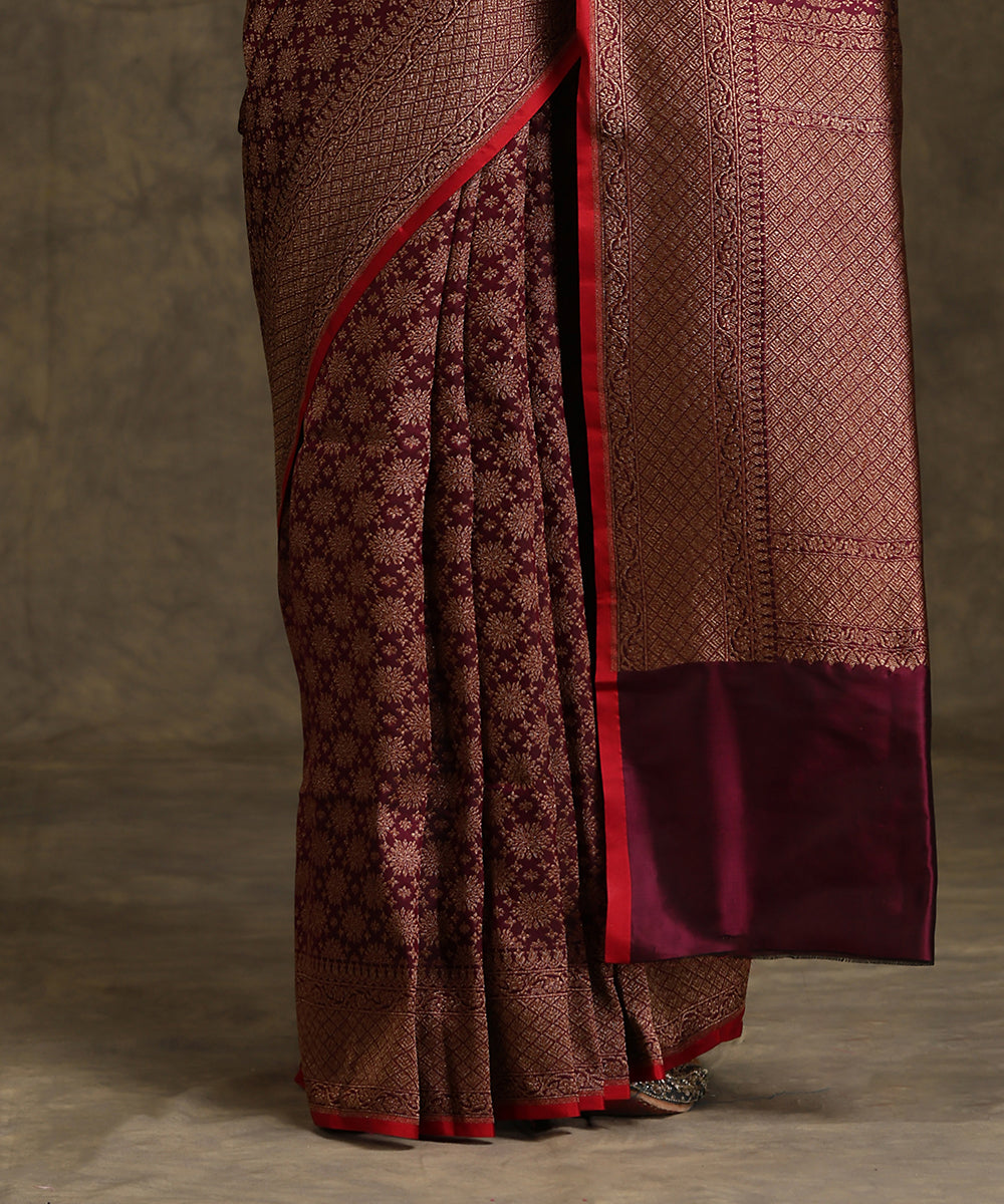 Purple_Handloom_Pure_Katan_Silk_Kimkhab_Banarasi_Saree_With_Maroon_Selvedge_WeaverStory_04