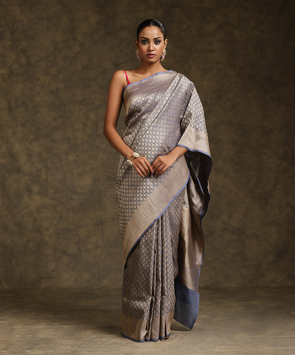 Handloom_Pewter_Grey_Pure_Katan_Silk_Banarasi_Kimkhab_Saree_WeaverStory_02