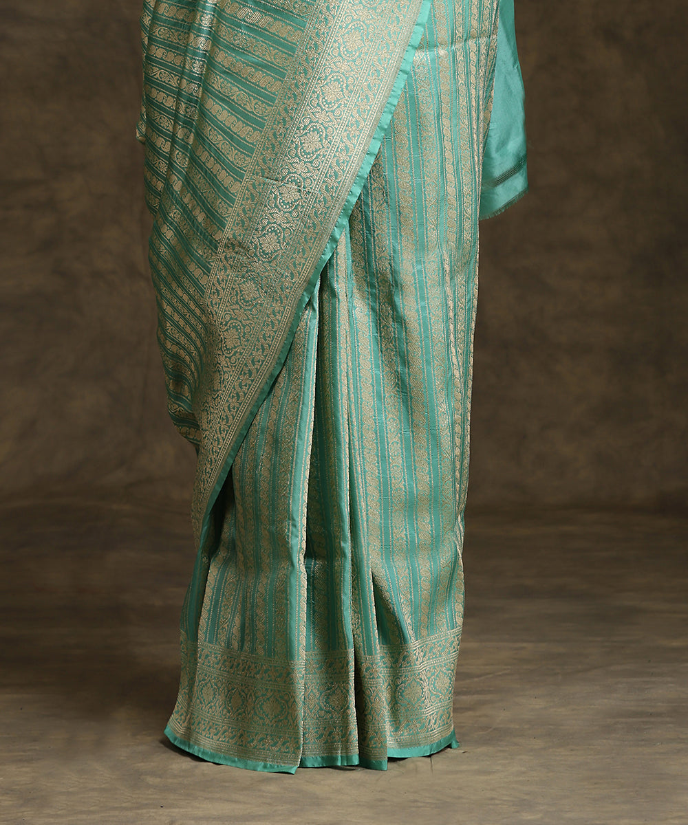 Mint_Green_Handloom_Pure_Katan_Silk_Banarasi_Saree_With_All_Over_Zari_Stripes_And_Border_WeaverStory_04