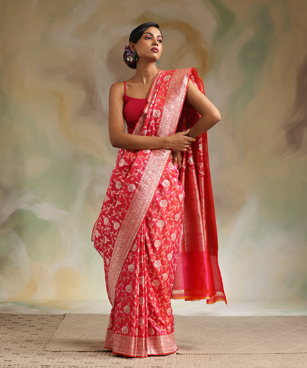 Hot_Pink_Double_Shade_Handloom_Pure_Katan_Silk_Banarasi_Saree_With_All_Over_Sona_Rupa_Cutwork_Jaal_WeaverStory_02