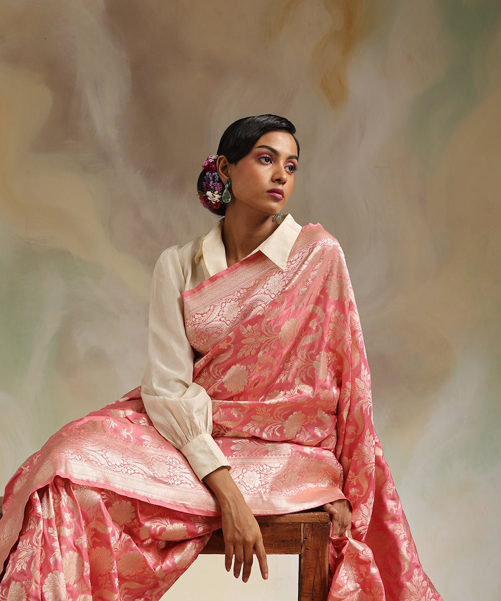 Handloom_Pink_Pure_Katan_Silk_Banarasi_Saree_With_All_Over_Gold_Zari_Cutwork_Jaal_WeaverStory_01