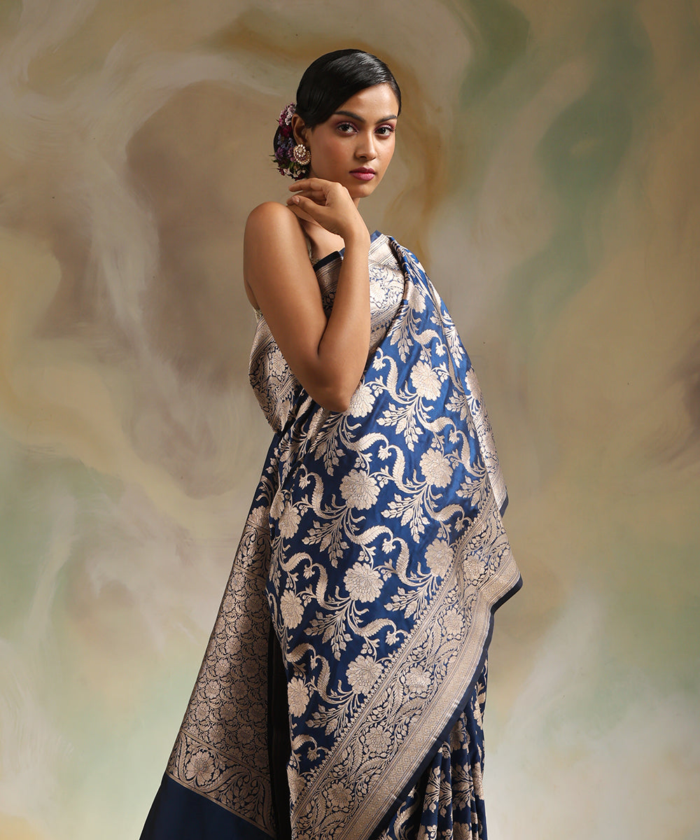 Navy_Blue_Handloom_Pure_Katan_Silk_Banarasi_Saree_With_All_Over_Gold_Zari_Cutwork_Jaal_WeaverStory_02