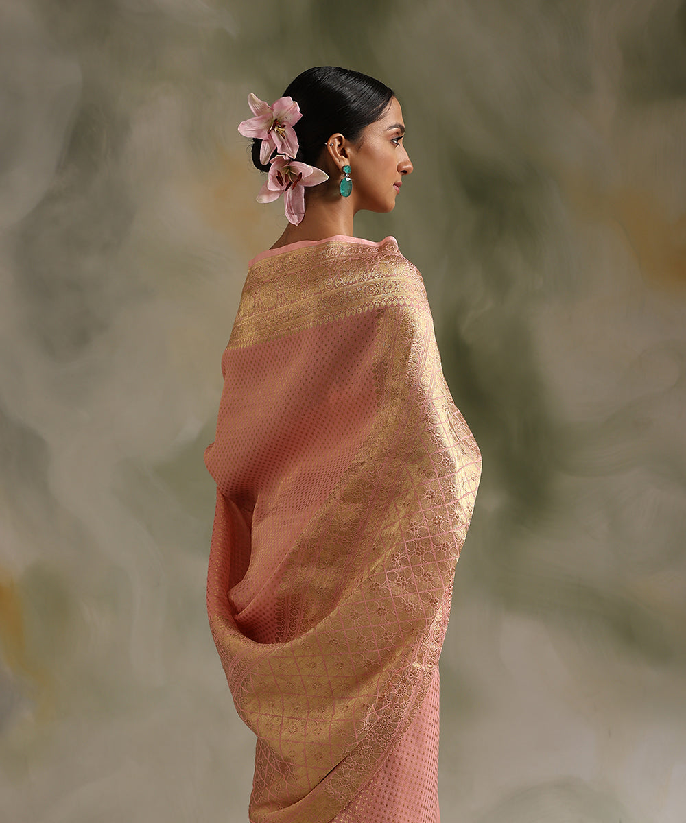 Handloom_Peach_Pure_Georgette_Tanchoi_Banarasi_Saree_With_Kadhwa_Border_WeaverStory_01
