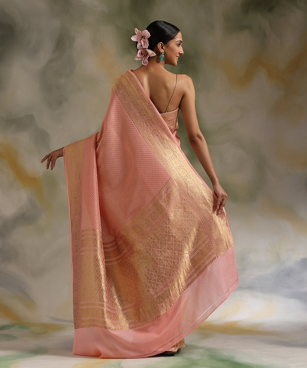 Handloom_Peach_Pure_Georgette_Tanchoi_Banarasi_Saree_With_Kadhwa_Border_WeaverStory_03