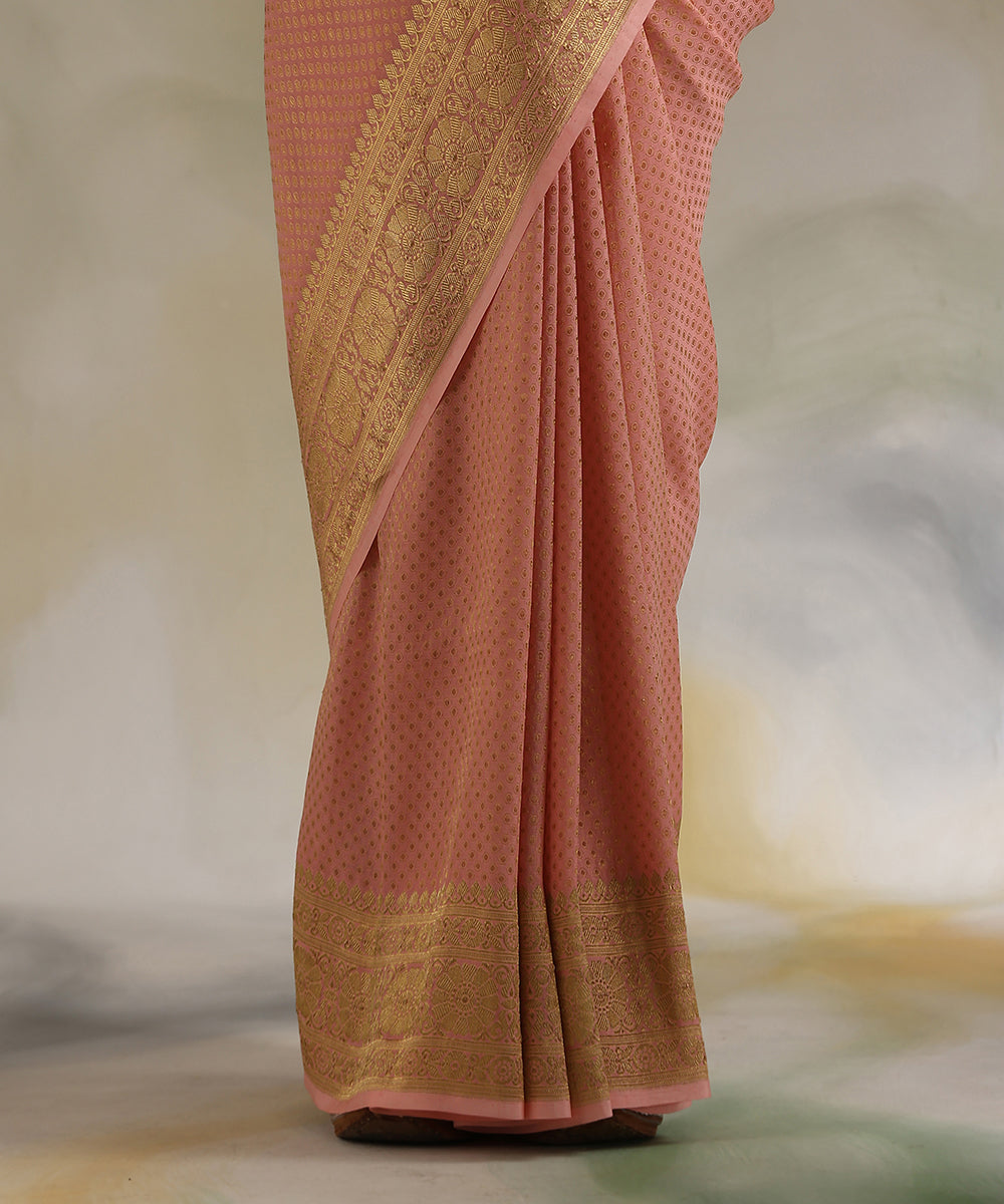 Handloom_Peach_Pure_Georgette_Tanchoi_Banarasi_Saree_With_Kadhwa_Border_WeaverStory_04
