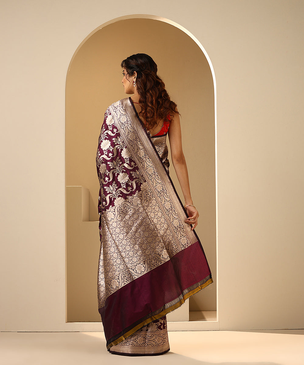 Wine_Handloom_Pure_Katan_Silk_Banarasi_Saree_With_All_Over_Jaal_WeaverStory_03