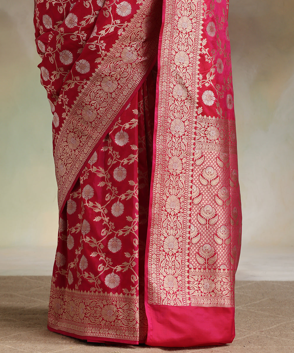 Handloom_Hot_Pink_Double_Shade_Pure_Katan_Silk_Banarasi_Saree_With_Jaal_WeaverStory_04