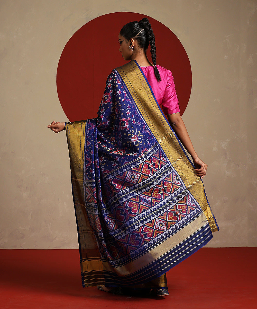 Navy_Blue_Handloom_Pure_Mulberry_Silk_Single_Ikat_Patola_Saree_WeaverStory_03
