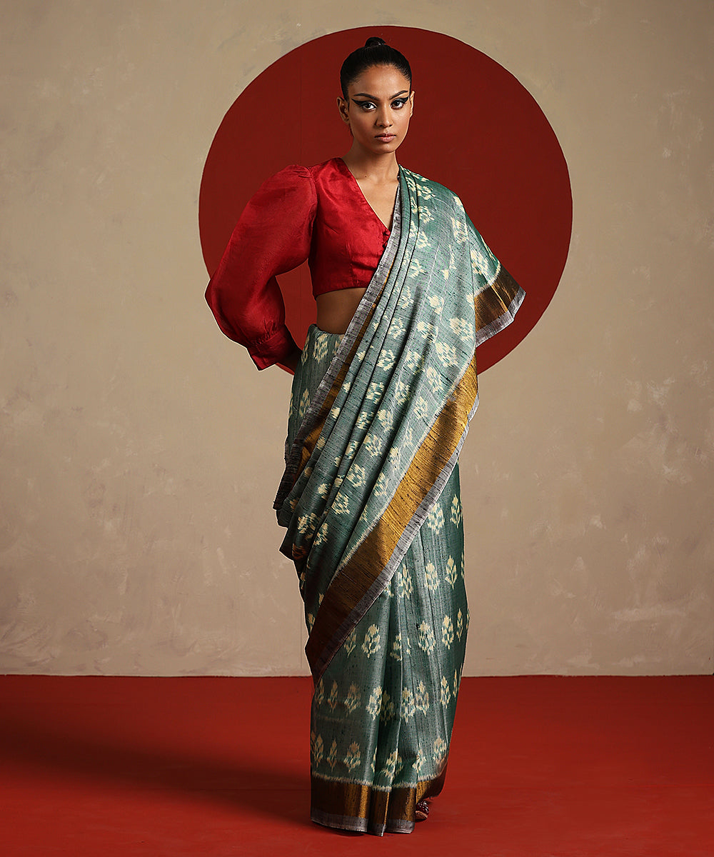 Pastel_Green_And_Grey_Double_Shade_Handloom_Pure_Raw_Silk_Ikat_Patola_Saree_WeaverStory_02