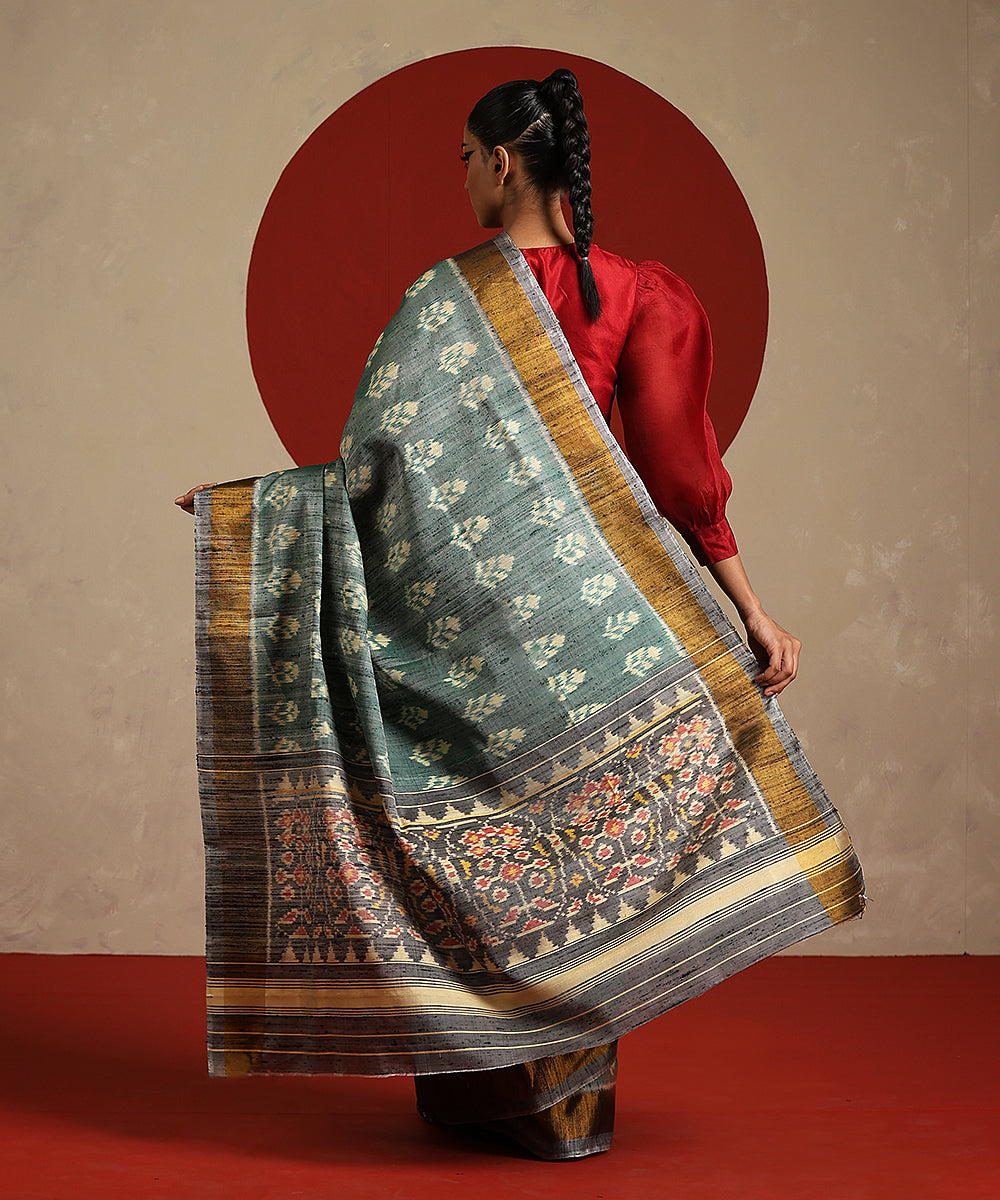 Pastel_Green_And_Grey_Double_Shade_Handloom_Pure_Raw_Silk_Ikat_Patola_Saree_WeaverStory_03