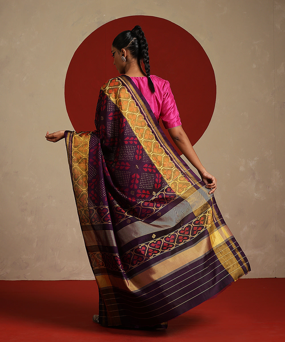 Dark_Purple_Handloom_Mustard_Double_Shade_Pure_Mulberry_Silk_Ikat_Patola_Saree_WeaverStory_03