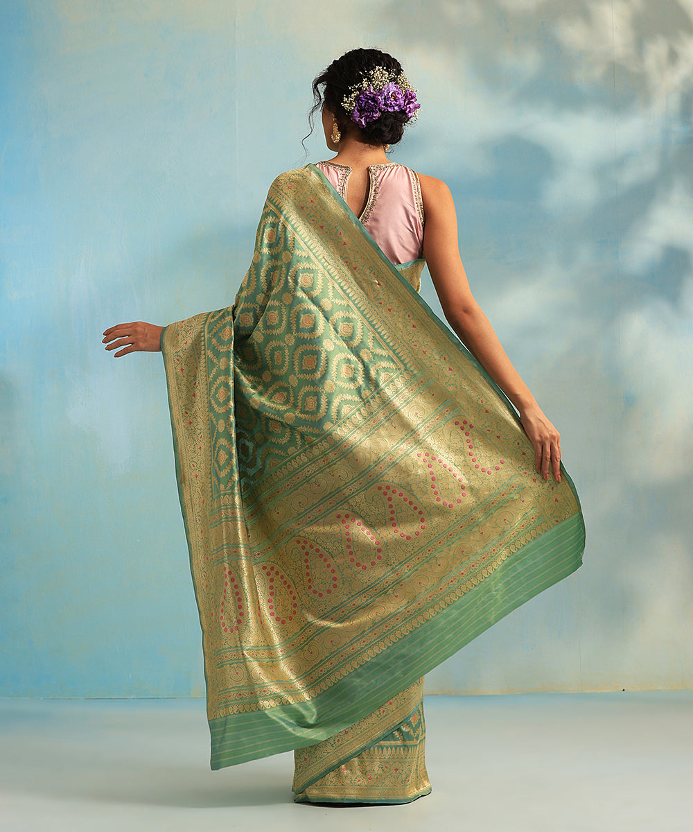 Handloom_Pista_Green_And_Blue_Double_Shade_Pure_Katan_Silk_Banarasi_Saree_With_All_Over_Resham_Jaal_WeaverStory_03