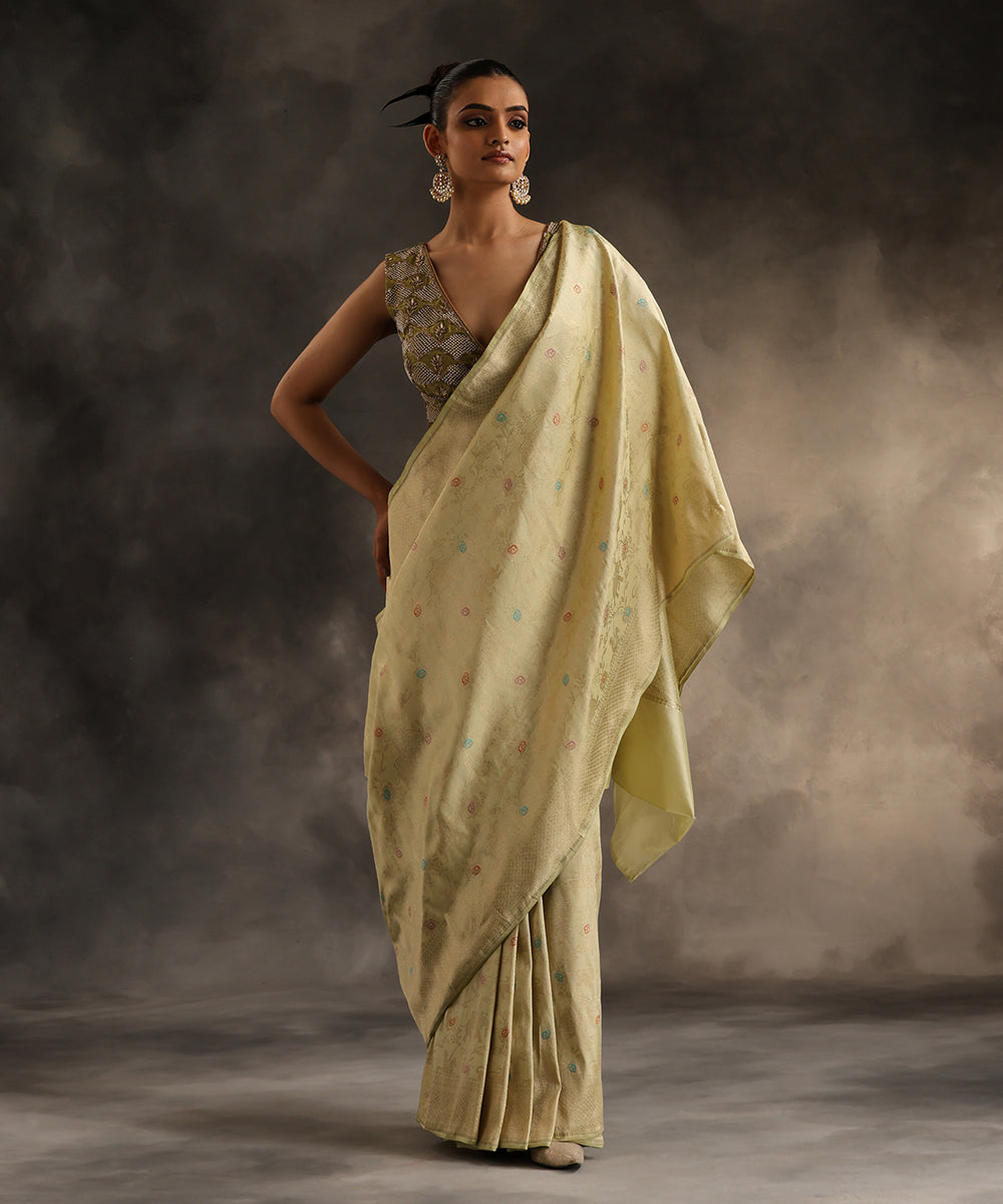 Pastel_Pista_Handloom_Pure_Katan_Silk_Kimkhab_Shikargah_Banarasi_Saree_With_Meenakari_WeaverStory_02