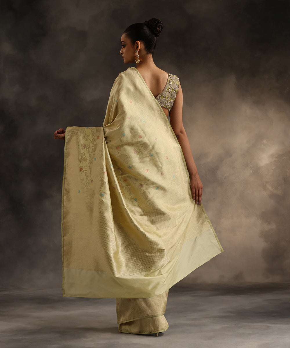 Pastel_Pista_Handloom_Pure_Katan_Silk_Kimkhab_Shikargah_Banarasi_Saree_With_Meenakari_WeaverStory_03