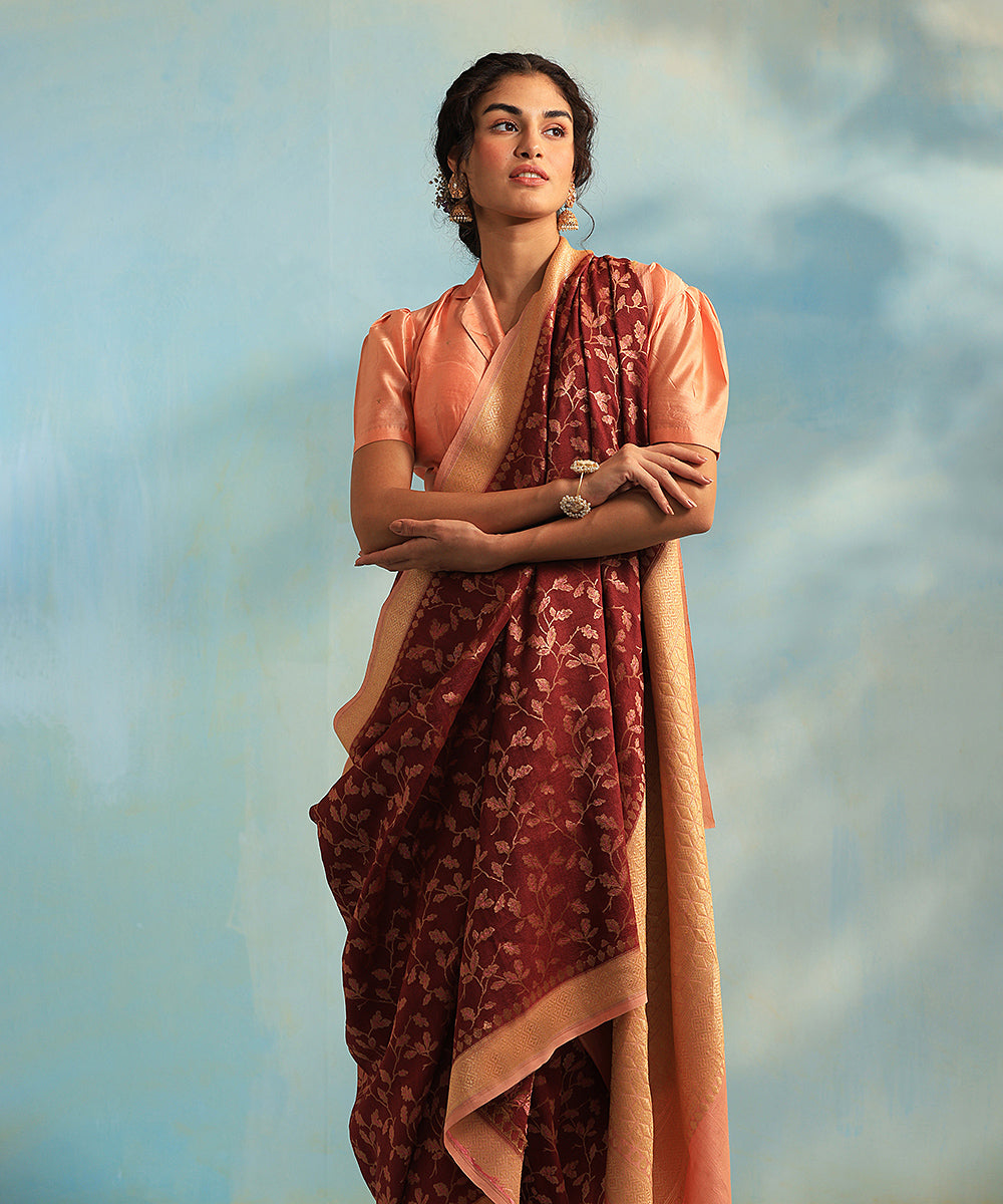Handloom_Maroon_Pure_Tussar_Silk_Saree_With_All_Over_Sona_And_Meena_Jaal_WeaverStory_01