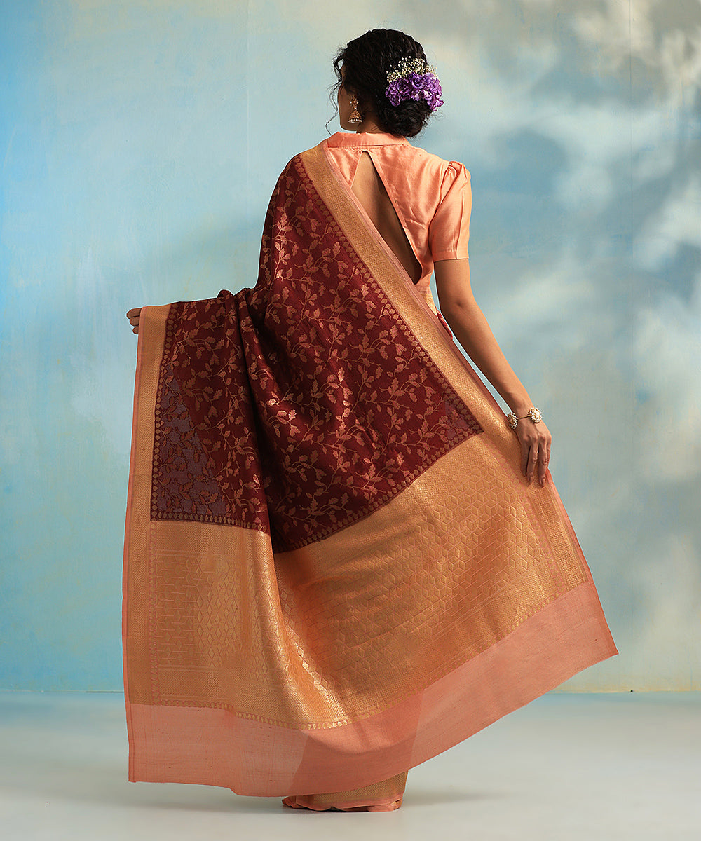 Handloom_Maroon_Pure_Tussar_Silk_Saree_With_All_Over_Sona_And_Meena_Jaal_WeaverStory_03