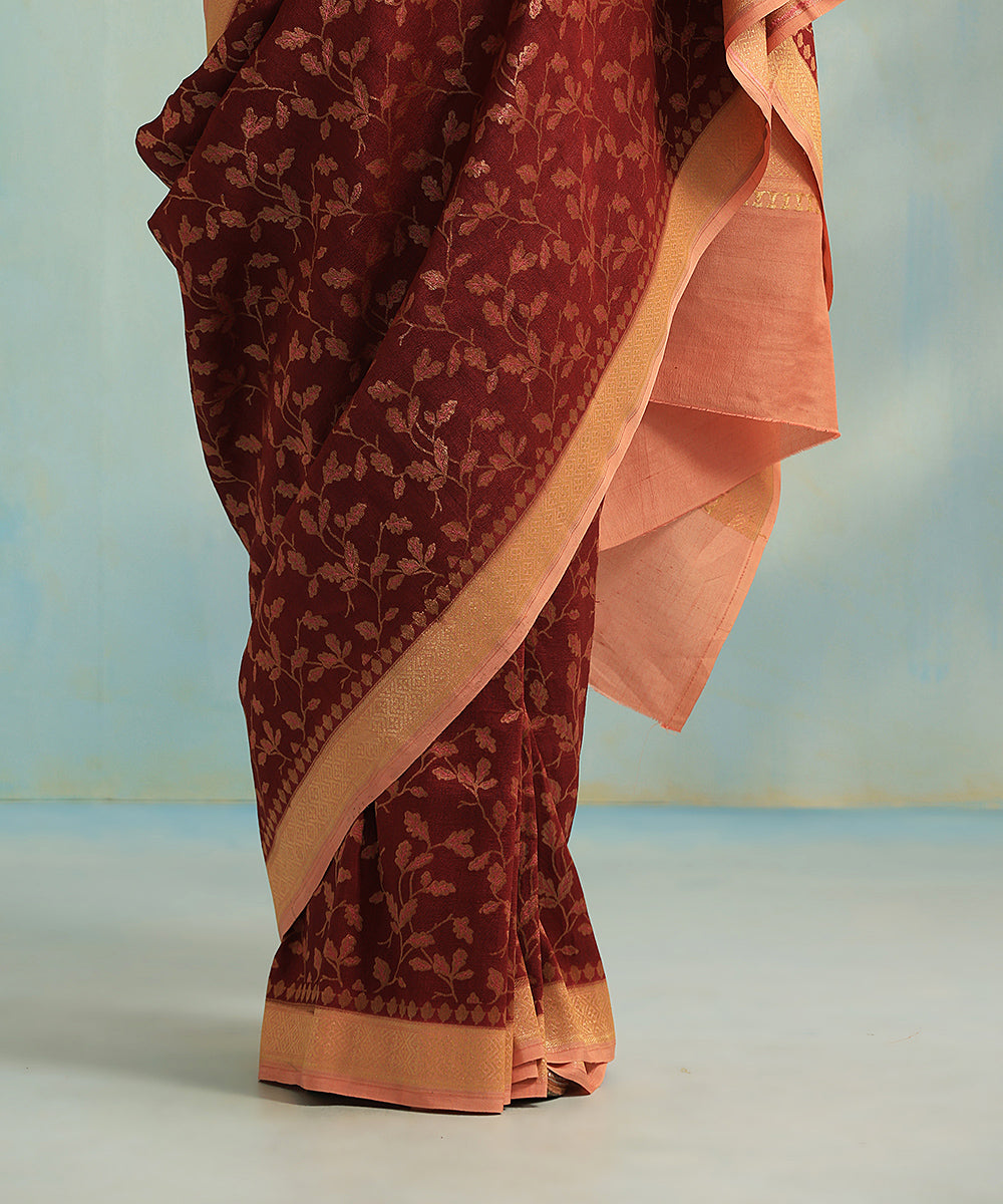 Handloom_Maroon_Pure_Tussar_Silk_Saree_With_All_Over_Sona_And_Meena_Jaal_WeaverStory_04