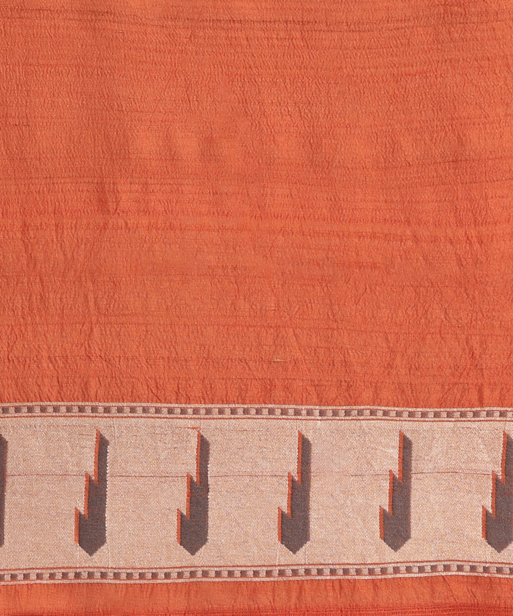Handloom_Rust_Orange_Pure_Tussar_Georgette_Banarasi_Saree_With_Booti_WeaverStory_05