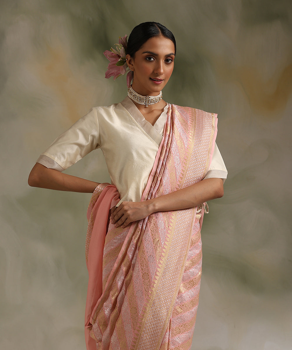 Pink_Handloom_Pure_Georgette_Banarasi_Saree_With_Diagonal_Sona_Rupa_Bel_WeaverStory_01