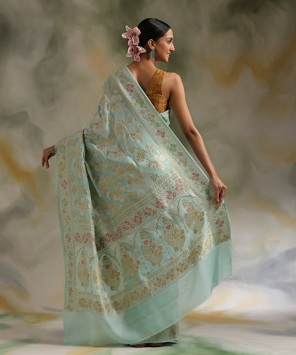 Powder_Blue_Handloom_Pure_Georgette_Banarasi_Saree_With_Meenakari_Border_WeaverStory_03