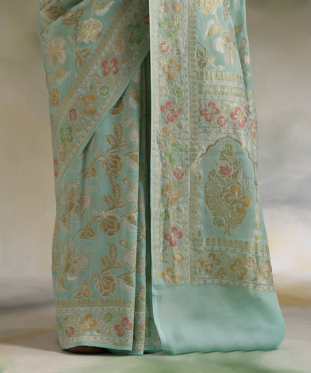 Powder_Blue_Handloom_Pure_Georgette_Banarasi_Saree_With_Meenakari_Border_WeaverStory_04