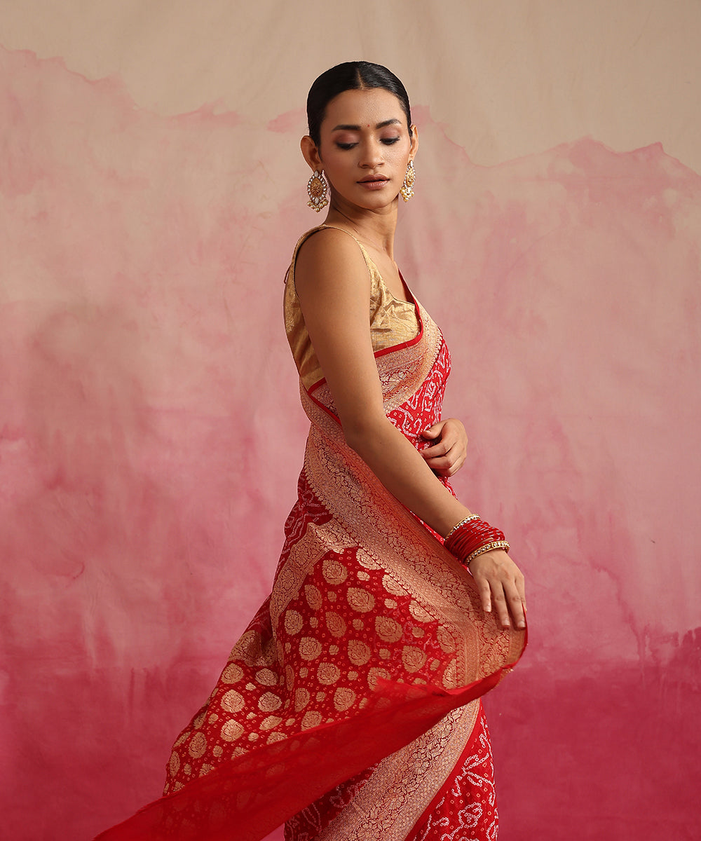 Handloom_Red_Pure_Georgette_Banarasi_Bandhej_Saree_WeaverStory_01