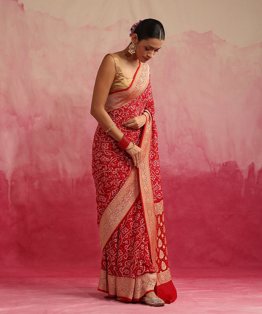 Handloom_Red_Pure_Georgette_Banarasi_Bandhej_Saree_WeaverStory_02