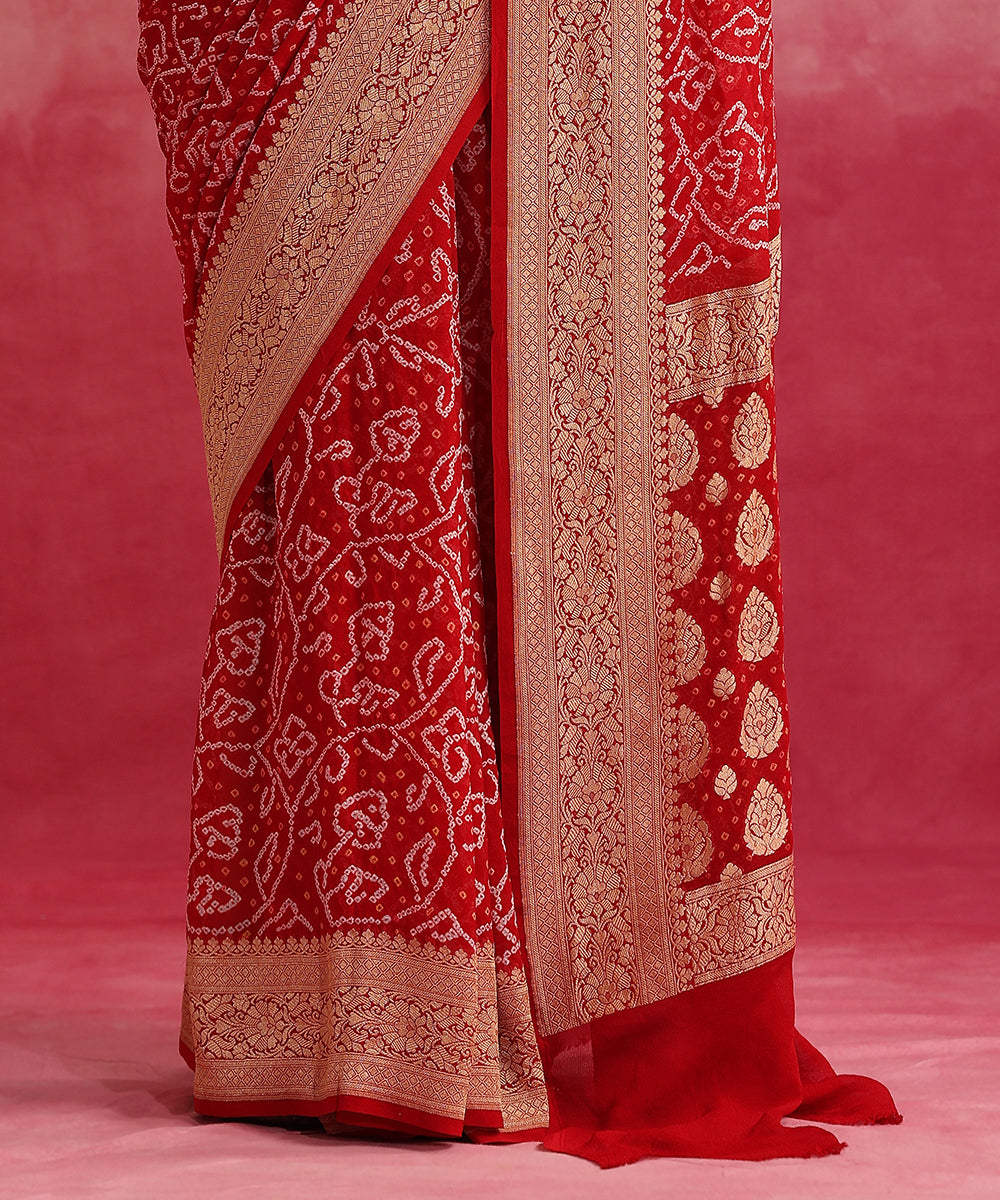 Handloom_Red_Pure_Georgette_Banarasi_Bandhej_Saree_WeaverStory_04