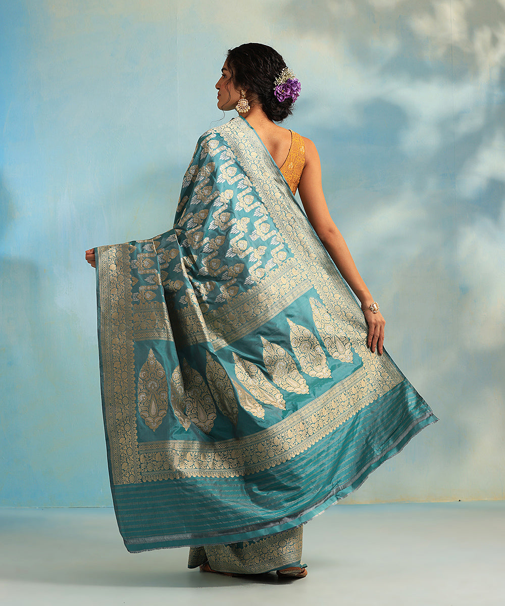 Teal_Handloom_Pure_Katan_Silk_Banarasi_Saree_With_Meenakari_Floral_Jaal_WeaverStory_03