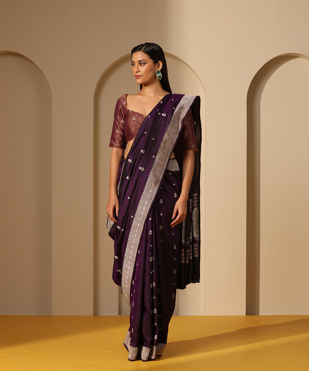 Handloom_Purple_Pure_Katan_Silk_Banarasi_Saree_With_Kadhwa_Booti_WeaverStory_02