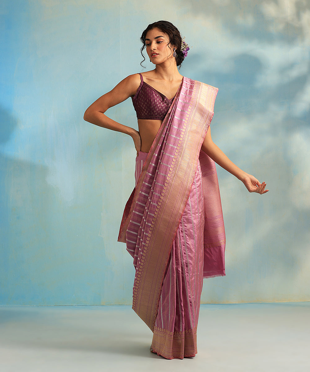 Handloom_Mauve_Pure_Katan_Silk_Banarasi_Saree_With_Gold_And_Silver_Zari_Stripes_WeaverStory_02