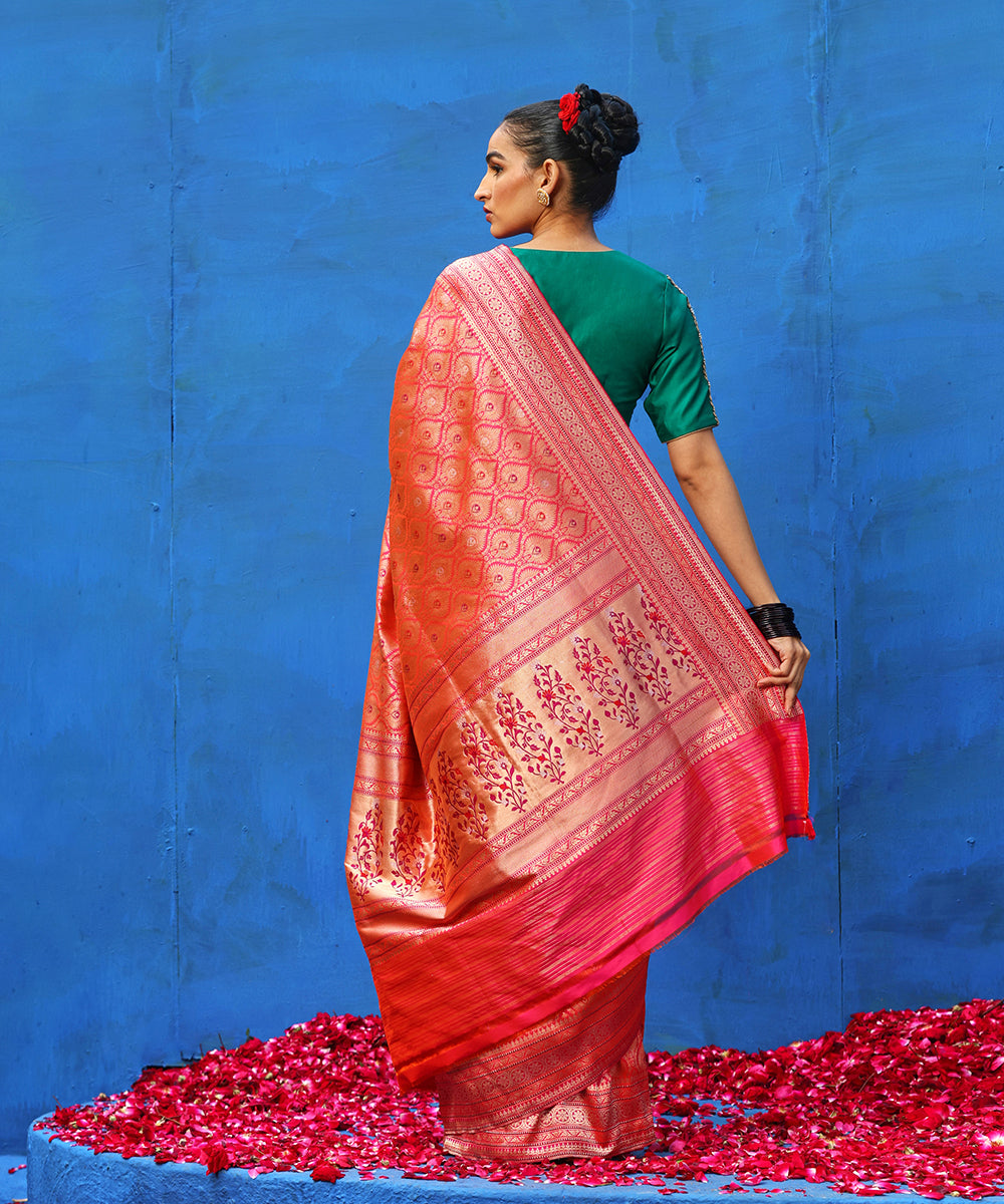 Handloom_Pink_And_Orange_Dual_Tone_Kimkhab_Banarasi_Saree_With_Meenakari_WeaverStory_03