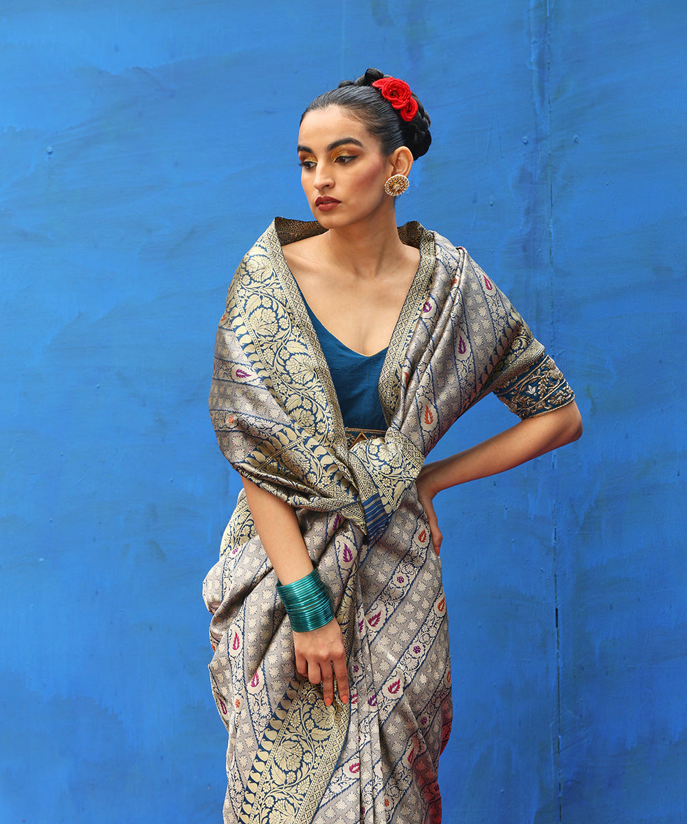 Blue_Handloom_Pure_Katan_Silk_Meenakari_Banarasi_Saree_With_Aada_Bel_WeaverStory_01