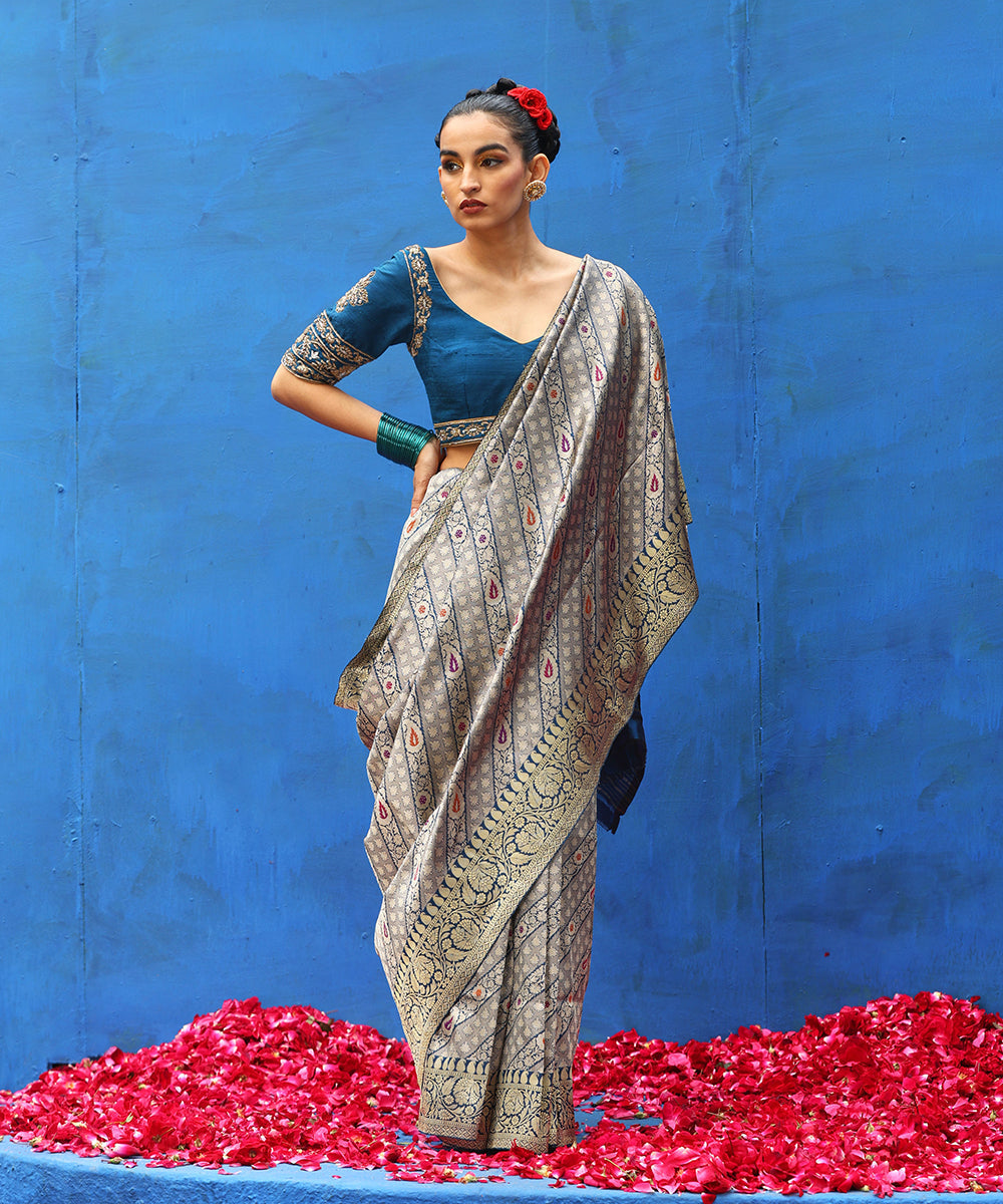 Blue_Handloom_Pure_Katan_Silk_Meenakari_Banarasi_Saree_With_Aada_Bel_WeaverStory_02