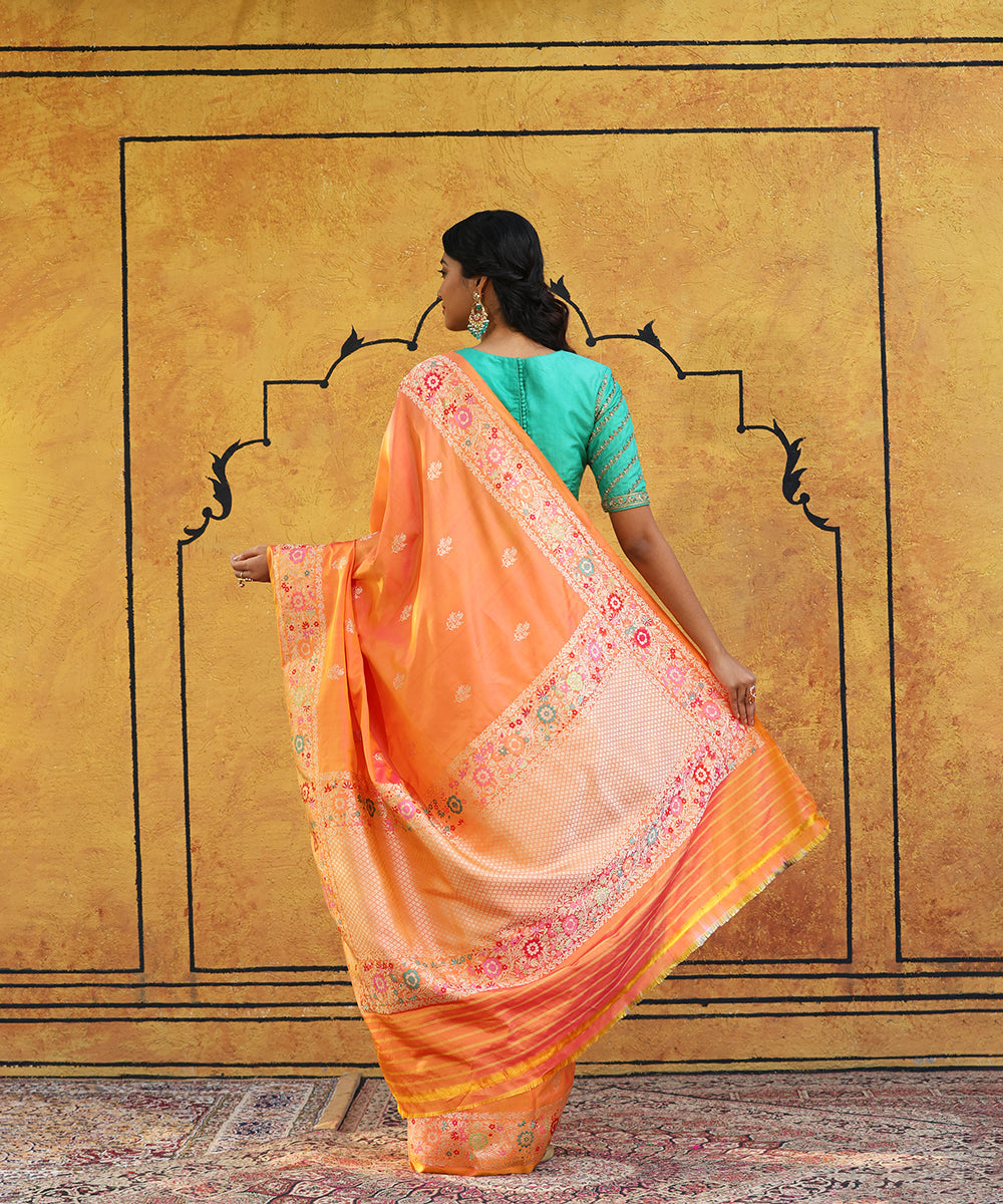 Peach_And_Orange_Dual_Tone_Handloom_Pure_Katan_Silk_Banarasi_Saree_With_Meenakari_WeaverStory_03