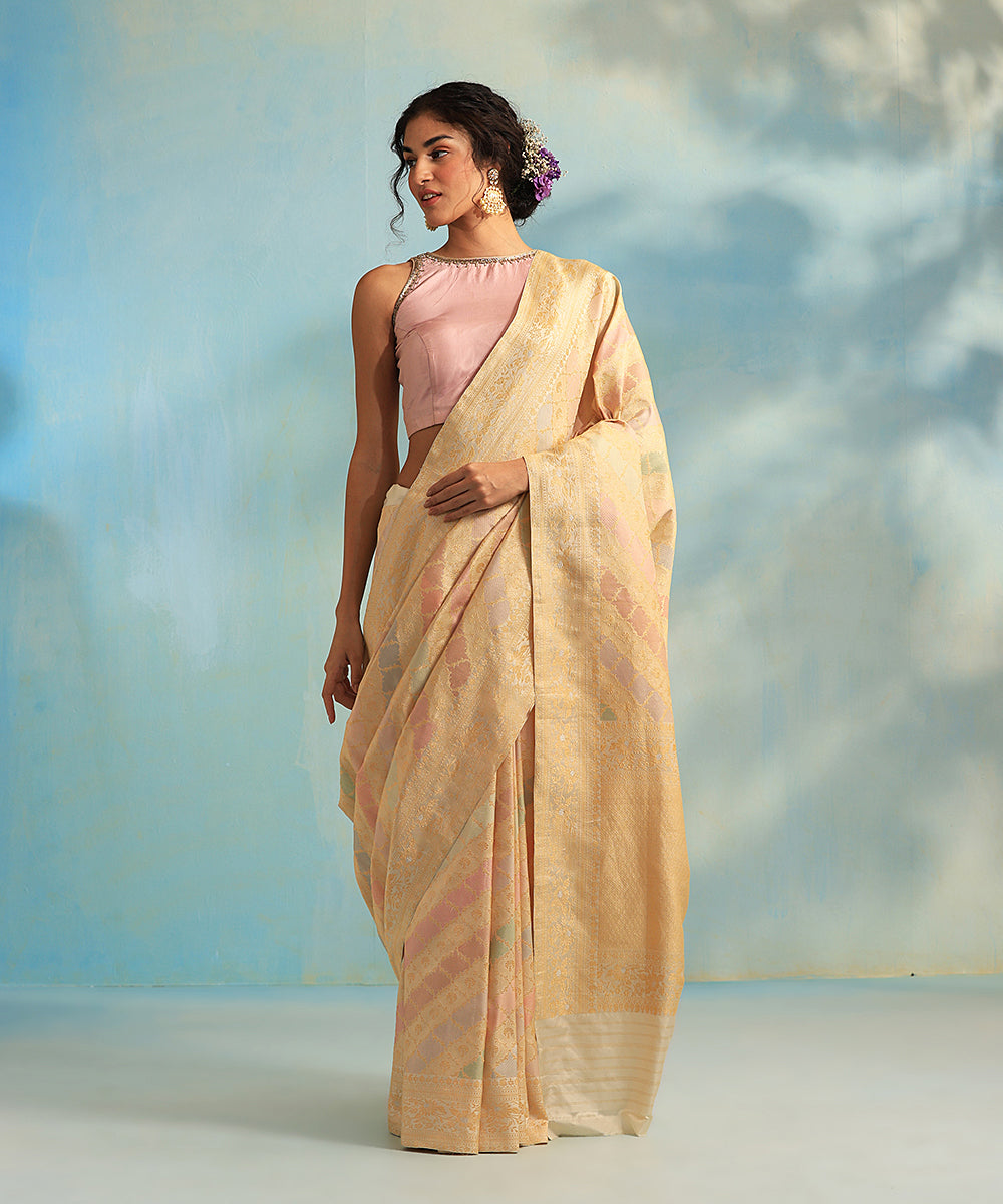 Handloom_Offwhite_Katan_Tissue_Banarasi_Rangkaat_Saree_With_Kadhwa_Border_WeaverStory_02